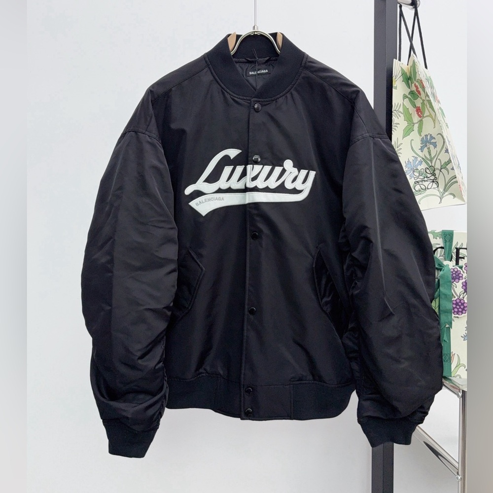 Balenciaga Black Varsity Jacket with White Luxury Logo